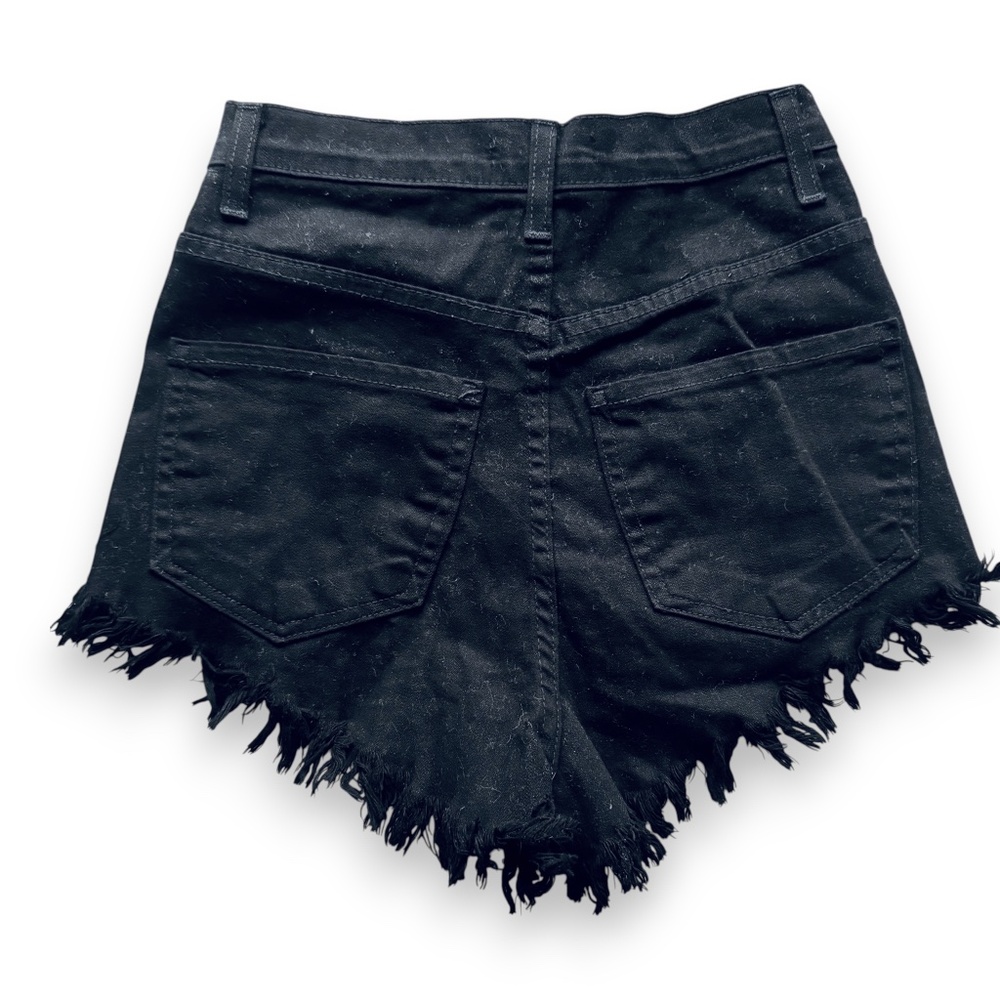 APHRODITE Black Distressed Frayed Hem Denim Shorts Size M Made in USA - Picture 3 of 6